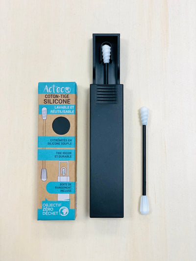 Act'Eco - Coton-tige en Silicone Réutilisable Noir - Véganie