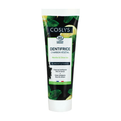 Dentifrice Charbon Menthe-Citron de Coslys sur Véganie