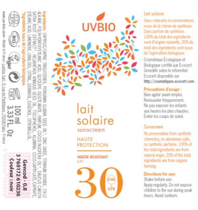 UVBio Sun Milk SPF 30 - Face and body protection 100mL
